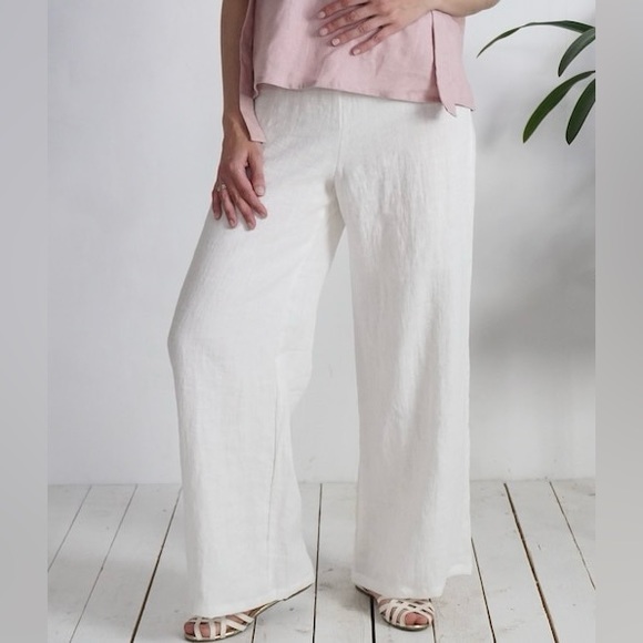🆕Apropos Berkeley California Women’s Size M White 100% Linen Wide Flair Pants - Picture 1 of 6